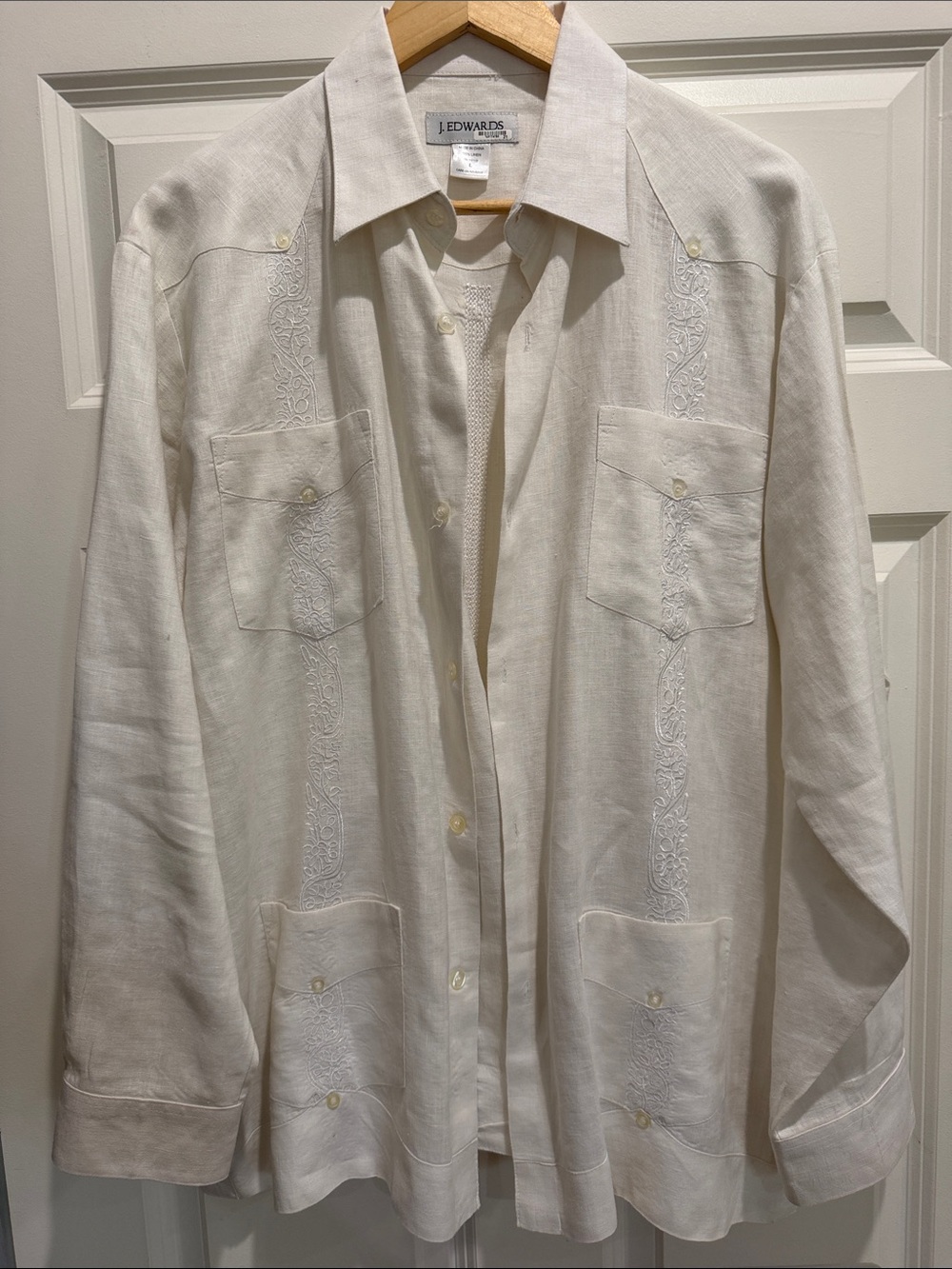 Men's Cream Embroidered Casual Button-Down Shirt